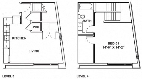 Floor plan for 1 bed, 1 bath, 790 sqft